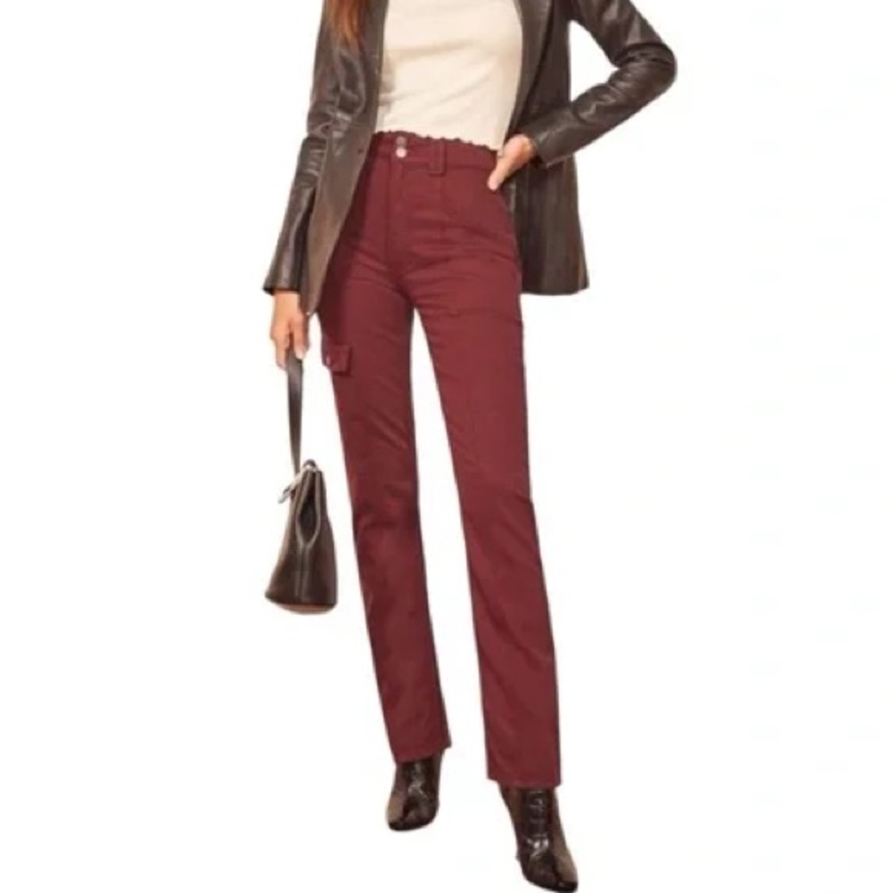 Reformation Kiley Cargo Pant Utility Carpenter Straight Leg Merlot Jeans size 29